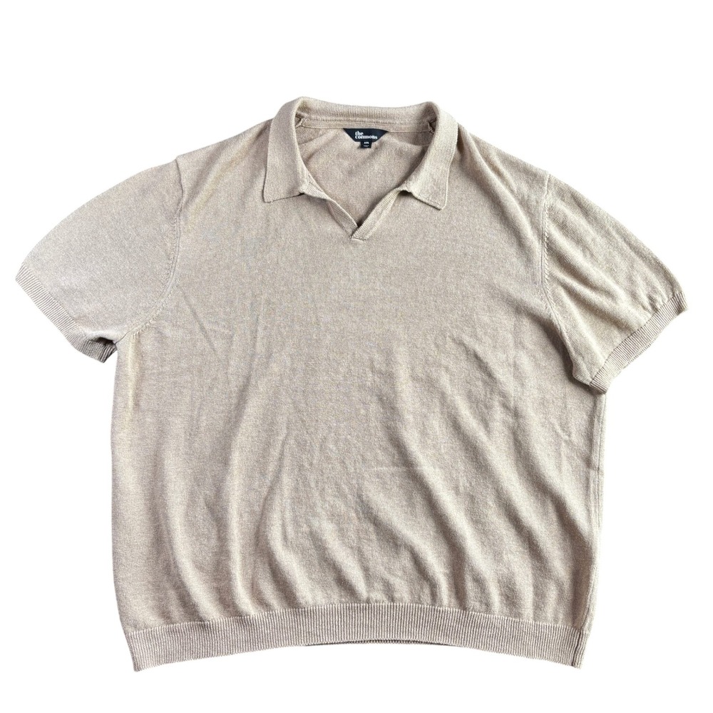 the commons Mens Linen Cotton Knit Polo Sweater Quiet Luxury XXL Tan